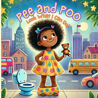 Smiling toddler girl holding a teddy bear stands proudly beside a potty, learning independence and confidence.